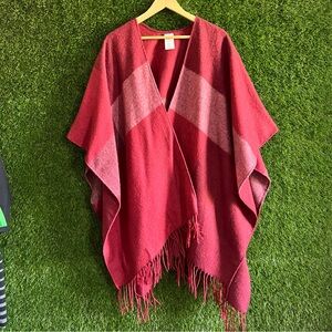 Woolrich Plaid Striped Fringe Cape Shawl Cowl
